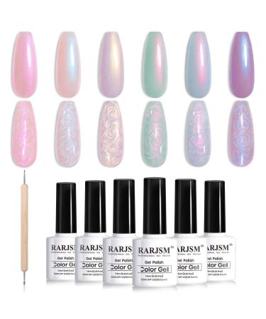 RARJSM Pearl Gel Nail Polish Glitter Pearlescent Shell Gel Polish Pink Beige Pearl Blue Green Purple Shimmer Mermaid Swirl Thread Effect Nail Gel Soak Off LED UV Curing Requires DIY Manicure Use Mermaid Pearl Collection