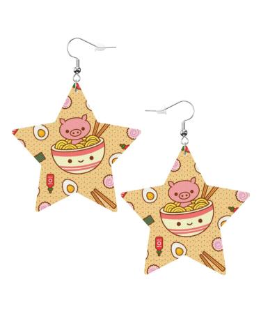 OPSREY Delicious Sweet Ramen printed Fashion star Earring Leather Stud Earring Dangling Decorative Earring