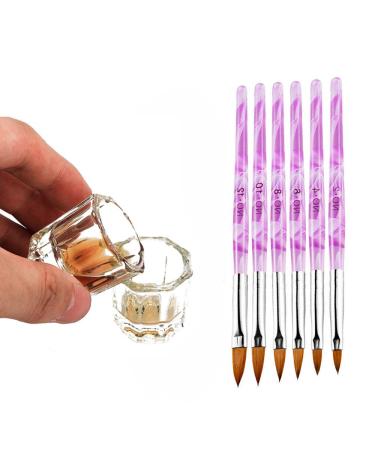 Kalolary 2Pcs Nail Art Dappen Dish & 6Pcs Acrylic Nail Brush Set | Mini Glass Cup with Lid | Crystal Bowl for UV Gel DIY | Purple Acrylic Liquid Powder Styling Tool - Buy Online on SooperMarket.com