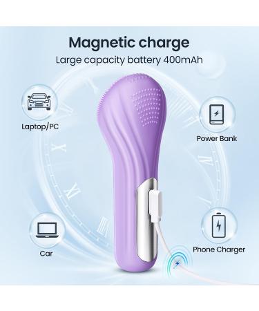 Silicone Face Scrubber Electric Facial Cleansing Brush Skincare Tools with Magnet Charger for Deep Cleaning|Gentle Exfoliating|Massaging (Purple) - Buy Online on SooperMarket.com