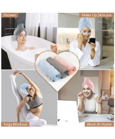 HOMEXCEL 3-Pack Microfiber Hair Towel Turbans for Women - Super Absorbent Hair Drying Wrap - Anti Frizz - 10x26 Inch (Pink-Blue-Grey) - Buy Online on SooperMarket.com