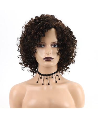 XIUFAXIRUSI Short Curly Afro Wig for Black Women - Brown Kinky Curly Synthetic Hair with Side Bangs - Buy Online on SooperMarket.com