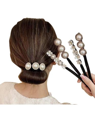 4Pcs Magic Hair Bun Maker with Peal and Flower Foam Sponge Buns Shaper Donut Holder Hair Twist Curler Hair Accessory DIY Hair Styling Tool for Women and Girls
