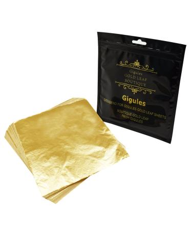 Gigules 100 Sheets Imitation Gold Leaf 5.5 x 5.5 inches Gold Foil Paper for Arts Painting Gilding Crafting Decoration