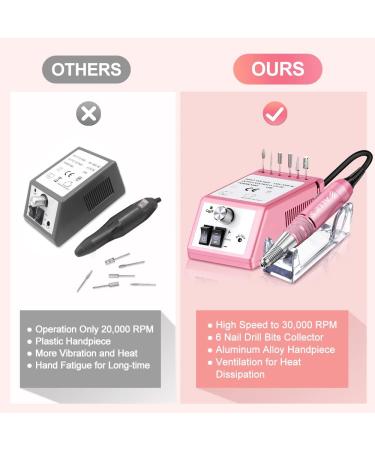 Professional Electric Nail Drill 30000 RPM Efile Tool for Acrylic Gel Nails - Pink | Nail Drill Bits Set and Sanding Bands Included - Buy Online on SooperMarket.com