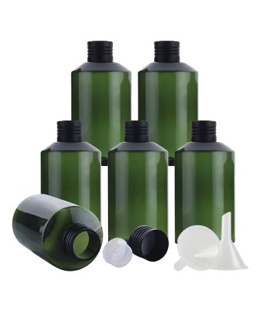 Tianzd 6 pieces empty 150ml green plastic bottles with black aluminum screw cap with orifice reducer essential oil bottles makeup remover remover container with funnel