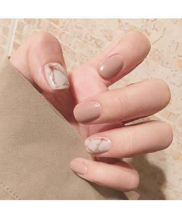 Brishow Coffin False Nails Short Fake Nails Natural Ballerina Acrylic Stick on Nails Full Cover Press on Nails 24pcs for Women and Girls Natural colour
