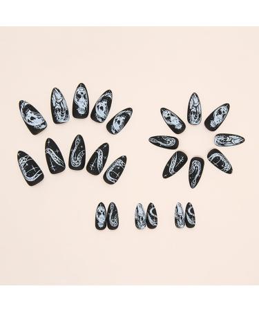 24Pcs Halloween Almond Press on Nails - Black Acrylic False Nails with Grimace & Snake Designs | Long Full Cover Stick on Nails for Women - Buy Online on SooperMarket.com