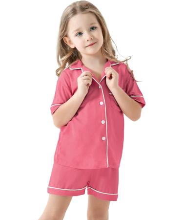 SWOMOG Unisex Girls Boys Modal Pyjamas Set | Button-Down Short Sleeve PJs | 6-7 Years Coral - Buy Online on SooperMarket.com