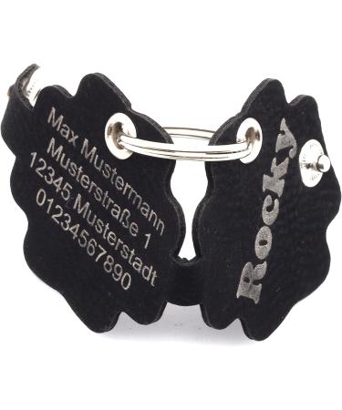 Copter Farm Dog Brand Collar Bag | Engraved Art & Real Leather | Custom Dog ID Tag | Black Flower Design - Buy Online on SooperMarket.com