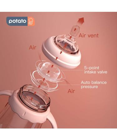 POTATO Glass Baby Bottles - Anti-Colic Breastfeeding Bottles with Medium Flow Nipple - 6 oz Pink - Suitable for Babies 3-6 Months - Buy Online on SooperMarket.com