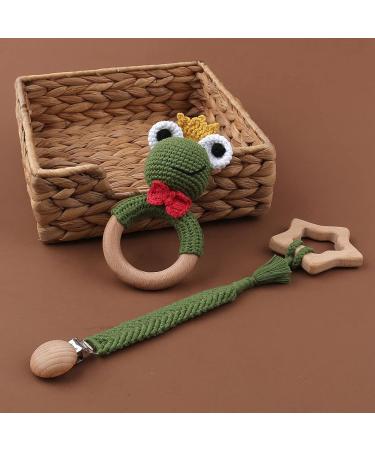 TIAN-K 3-Piece Baby Pacifier Clip Set | Frog Rattle Beech Teether & Wooden Toy | Safe International Shipping - Buy Online on SooperMarket.com
