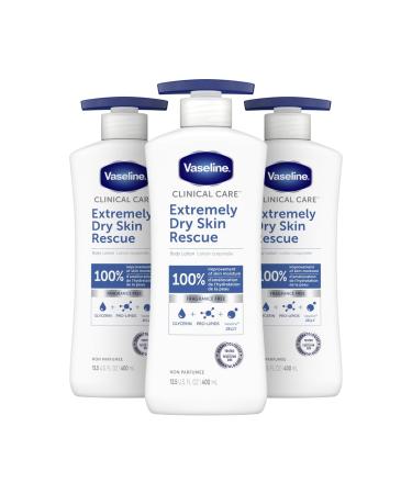 Vaseline Clinical Care Body Lotion deep moisturizer for dry skin Extremely Dry Skin Rescue 100% improvement of skin moisture 400 ml 3 count