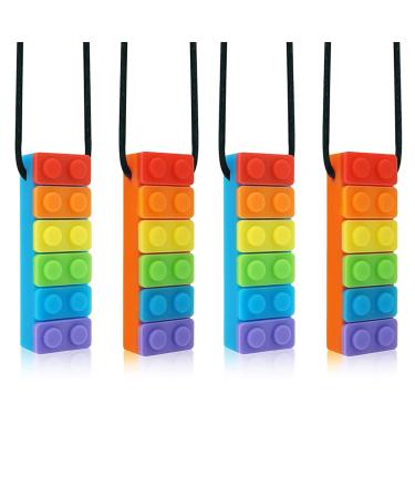 Sensory chewing chain set (4 pieces) rainbow-colored block sensory chewing trailer oral motor skills caustab bite ring for teeth autism ADHD or special needs.