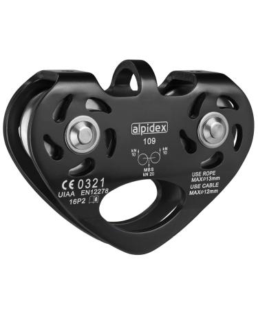 ALPIDEX rope pulley tandem pulley double rope pulley - suitable for steel ropes 8-12 mm and textile ropes up to 13 mm black