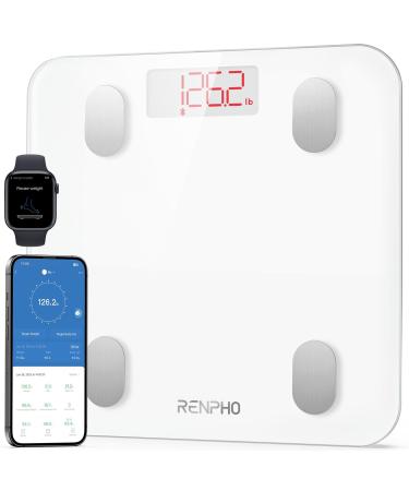 Renpho personal scale digital Bluetooth body fat scale with high-precision sensors smart scale with body fat and muscle mass 180 kg/400 lbs white 270mm/10.6 "