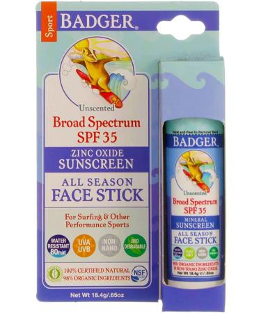 Badger All Season Face Stick Sport Sunscreen SPF 35 Unscented - 0.65 oz | Mineral Protection - Buy Online on SooperMarket.com