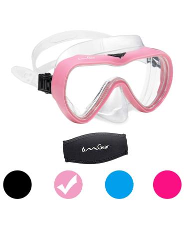 OMGear Diving Mask Snorkeling Gear Kids Adult Snorkel Mask Dive Goggles Silicone Swim Glasses with Nose Cover for Scuba Free Diving Spearfishing Neoprene Strap Cover Impact Resistance Pink