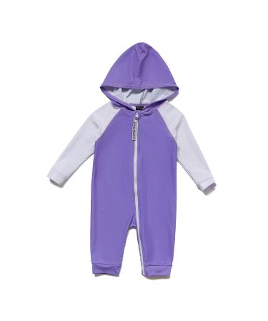 BONVERANO Baby Boys Swimsuit Toddler Bathing Suit Zip-up Full-Zip Hoodie One Piece Swimwear with UPF 50+ Sun Protection 18-24 Months Purple