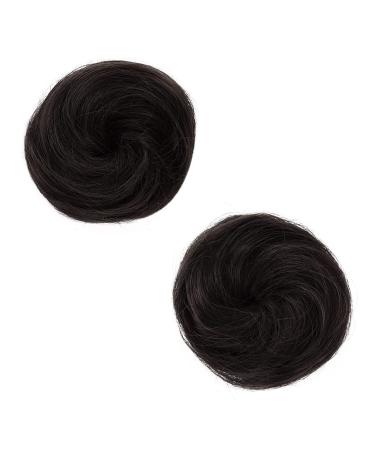 REECHO Space Bun Hair Pieces 2 PCS Mini Claw Clip in Messy & Cat Ears Fake Hair Bun Extensions Wig Accessory Updo Hairpieces for Women Girls (Pack of 2-3" Straight Black Brown) Pack of 2 - 3" Straight Black Brown