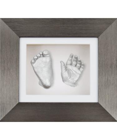 BabyRice New Baby Casting Kit with 6x5" Brushed Pewter 3D Box Display Frame/White Mount/White Backing/Silver paint