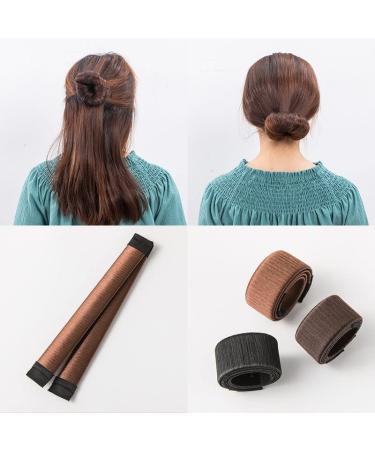 3-Piece Women's Hair Bun Maker Set - Ballerina Bun Shaper for Kids - French Donut Hair Fold Wrap Snap - (Light Brown, Brown, Black) - Buy Online on SooperMarket.com