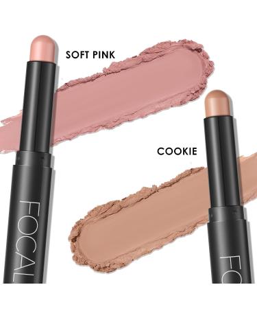 FOCALLURE Shimmer Cream Eyeshadow Stick Set - Long Lasting Waterproof Eye Shadow Crayon in Mocha Pink - 2 Pcs Highlighter Pencil for Brightening Eyes - Buy Online on SooperMarket.com