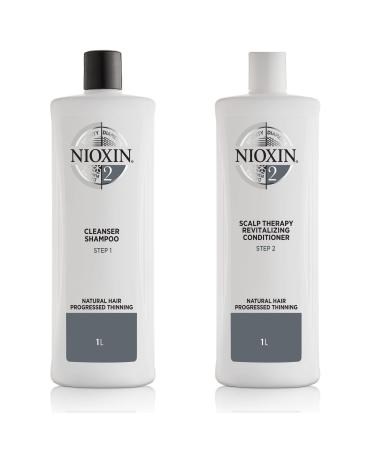Nioxin System 2 for Natural Hair with Progressed Thinning Cleanser Shampoo and Scalp Therapy Conditioner