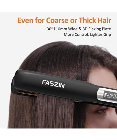 Faszin Ionic Titanium Hair Straightener: 20S Fast Heat Up, Clear LCD Display, 2-in-1 Styling Tool for Smooth & Shiny Results - Black - Buy Online on SooperMarket.com
