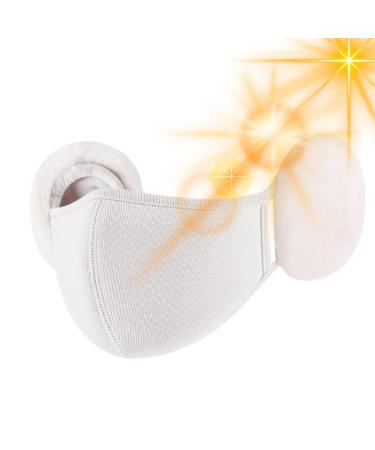 Skuda facial and ear protection half facial cover in a cloud shape with ear warmer from rabbit fur- slim winter face cover breathable-active ear warmer for outdoor travel children white