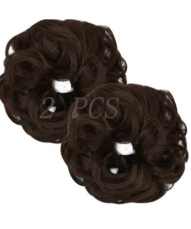 OMGREAT 2PCS Thick Updo Messy Hair Buns Curly Wavy Ponytail Extensions Hairpieces juva bun Hair Scrunchies for Women Girls Color Medium Brown 2 PCS 2# Medium Brown