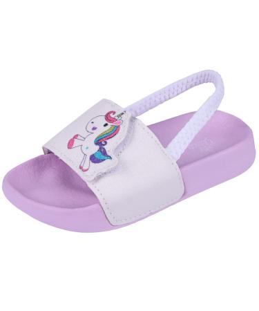 Flashbroat girls bathing sandals boy bathing flap shower bathing shoes summer slipproof light beach slippers children sandals rubber band 26 eu unicorn purple