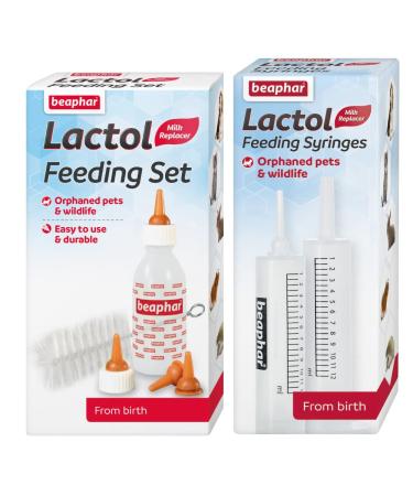 Alpha Dog Beaphar Lactol Feeding Bottle & Syringe Set Puppy Dog Kitten Whelping Milk Set