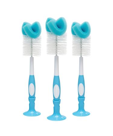 Dr. Brown's Reusable Sponge Baby Bottle Cleaning Brush Set with Suction Cup Stand, Scrubber and Nipple Cleaner, Blue 3-Pack 3-Pack, Blue Bottle Brush