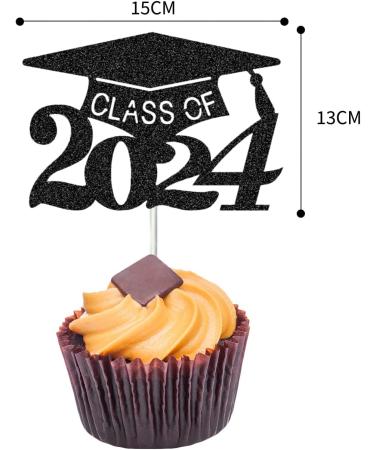 24Pcs 2024 Graduation Cupcake Toppers - Graduation Cake Decorations Class of 2024 Congrats Grad 2024 Cap Cupcake Picks for 2024 Graduation Party Supplies Black - Buy Online on SooperMarket.com
