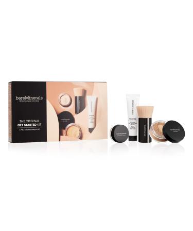 bareMinerals Original Get Started Kit 4 Piece Mini Mineral Makeup Includes Original Loose Foundation Face Primer Setting Powder Brush Travel Sizes Must-Have Kit Vegan Medium Beige 12