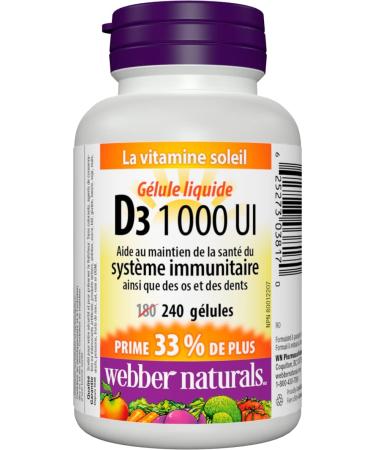 Webber Naturals Vitamin D3 1000 IU 240 Softgels For Healthy Bones Teeth and the Maintenance of Good Health 240 count (Pack of 1) - Buy Online on SooperMarket.com