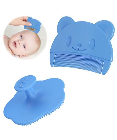 Baby bathing brush fainfun milk scab baby remove brush soft bristle 2PCs scalp massage brush baby hair crest suitable for baby for newborns baby.Blue