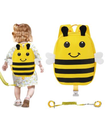 Zooawa Toddler Harness Backpack with Leash, 2 in 1 Cute Bee Kid Backpack with Anti Lost Wrist Link, Toddler Backpack Harness with Safety Leash for 1-4 Years Old Baby Boys Girls