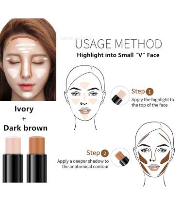 Go Ho 2 Colors Contour Stick - 2 in 1 Double-sided Concealer Stick Highlighter | Long-lasting Waterproof 3D Face Makeup Cream | 01# Ivory and Dark Brown - Buy Online on SooperMarket.com