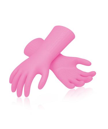 Vgo... Heavy Duty Cleaning Gloves Lined Nylon Household Gloves Reuseable in TPE Latex Free Thicker Antislip Washing Up Gloves for Kitchen Bathroom Gardening Painting with Flower Flavor 1 pair Large(pack of 1) Sweet Pink