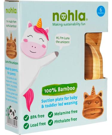 Nohla Luna The Unicorn Bamboo Baby Weaning Suction Plate - Spill-Proof 100% Bamboo & FDA Silicone - Pink - Ideal from 6 Months - Buy Online on SooperMarket.com