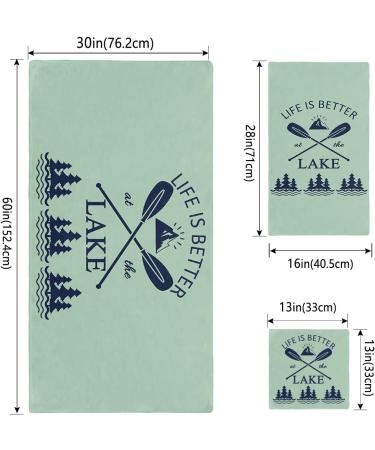 PakiInno Lakepak1381 Towel Set - Life is Better at The Lake Design - Soft & Absorbent Fluffy Towels for Sports, Travel & Fitness - 30x60+16x28+13x13 Inch - Buy Online on SooperMarket.com