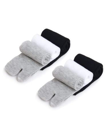 Flip Flop Socks Elastic Cotton Socks Split-toe Stylish Fun Casual Tabi Socks 3 Pack (Black + White + Gray)