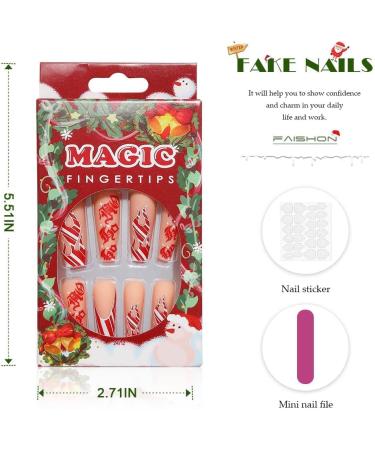 Vatocu Christmas Snowflakes Glitter False Nails - Long Xmas Press On Nails for Women and Girls (24pcs) - Buy Online on SooperMarket.com