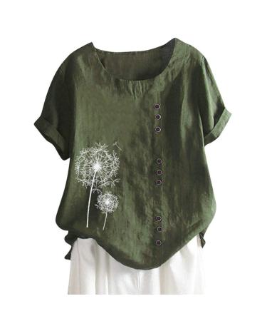 T-Shirt Women's Summer Blouse Short Sleeve T-Shirt V-Neck Clothing Woman Loose Comfortable Crew Neck Clothes Pullover Teenager Pullover with Print T-Shirt Loose Green XL