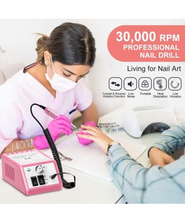 Professional Electric Nail Drill 30000 RPM Efile Tool for Acrylic Gel Nails - Pink | Nail Drill Bits Set and Sanding Bands Included - Buy Online on SooperMarket.com