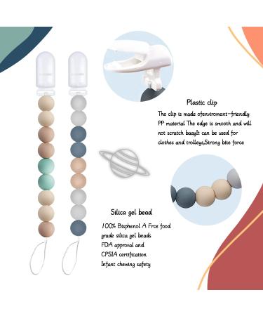 Silicone Beaded Pacifier Clip Teether Toy - Gray + Mint Green (2 Pack) - Buy Online on SooperMarket.com
