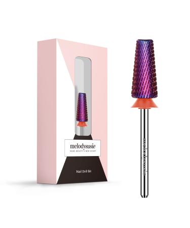 MelodySusie Professional 5 in 1 Nail Drill Bits, 3/32'' Carbide Tungsten Multi-function Bits, Suitable for Manicure Pedicure Cuticle Gel Polishing, Technicians Bits, Purple, Series Bit-M, Fine Fine-F Purple-Cross Cut