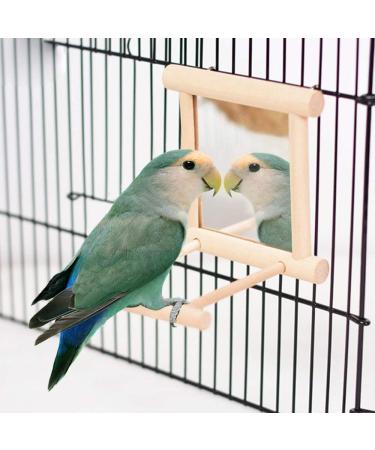 HANZE Bird Mirror and Swing Set for Parrots - Wooden Toy for Macaws, Lovebirds, Cockatiels - 2 Pack - Buy Online on SooperMarket.com